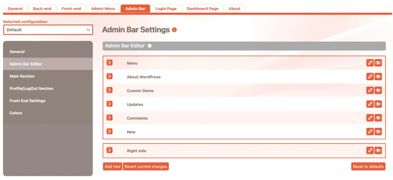 Customizing admin bar