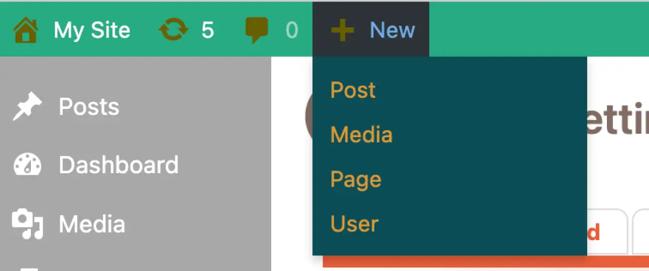 An example of the customized admin bar