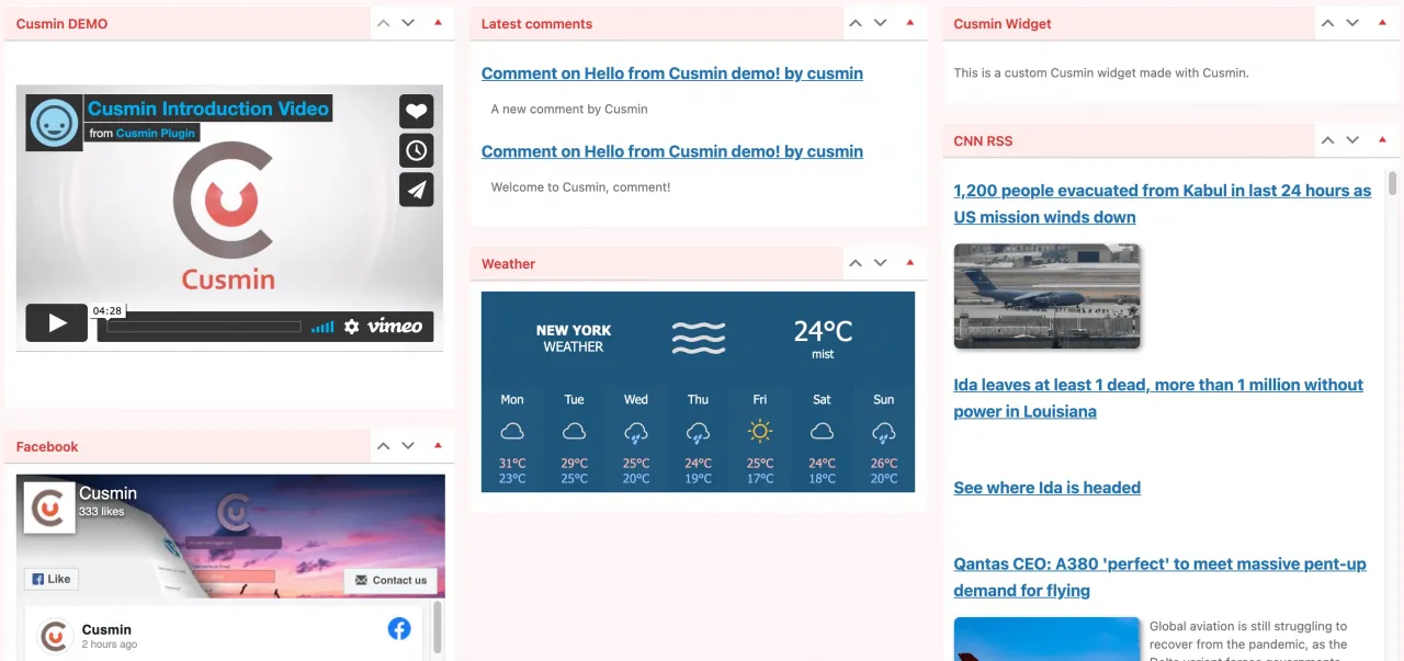 Examples of the custom WordPress Dashboard Widgets made by Cusmin