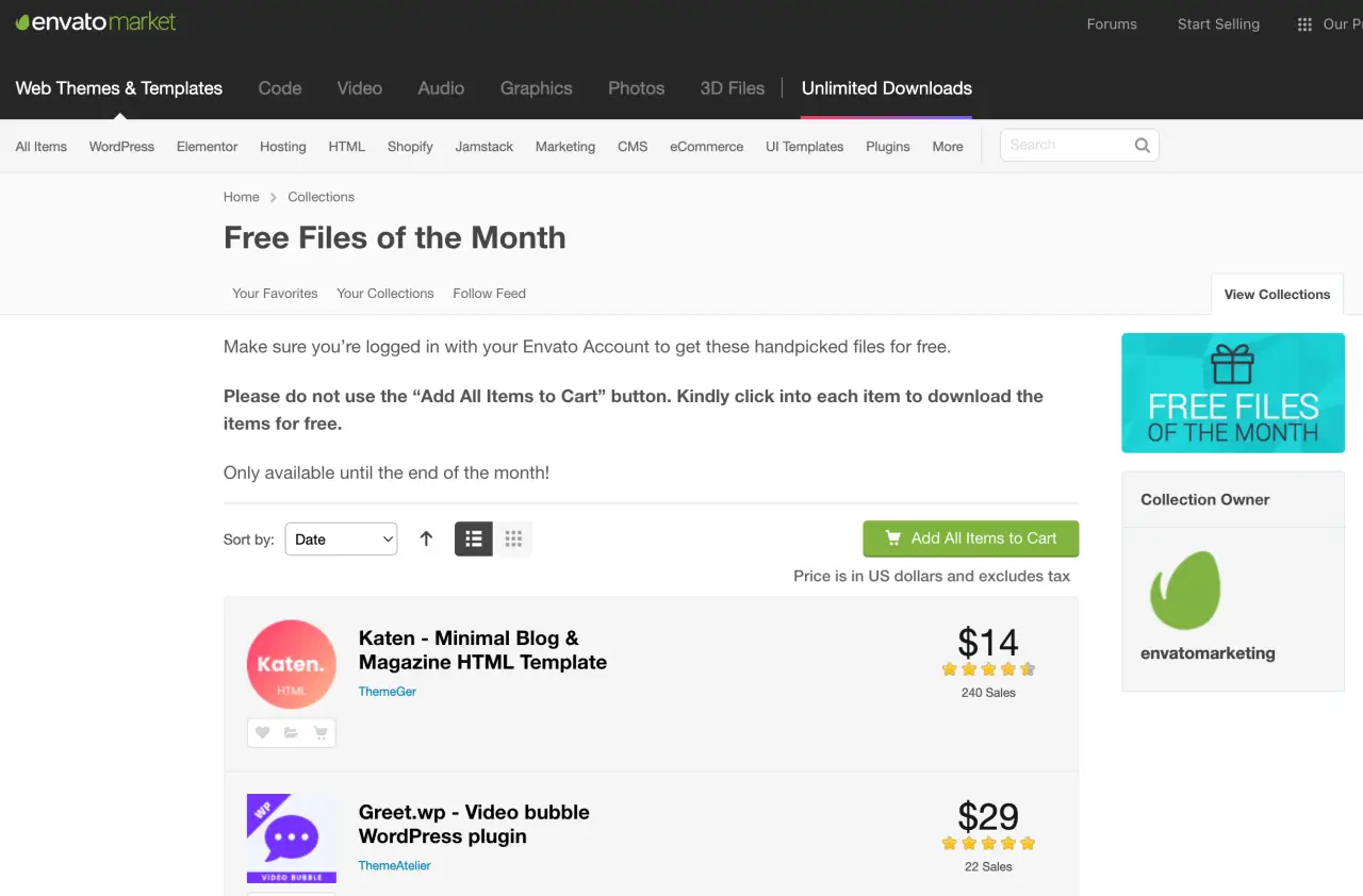 ThemeForest Free File of the Month