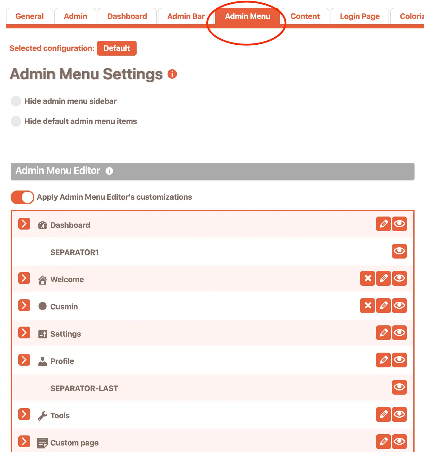 WordPress Admin Menu Editor by Cusmin