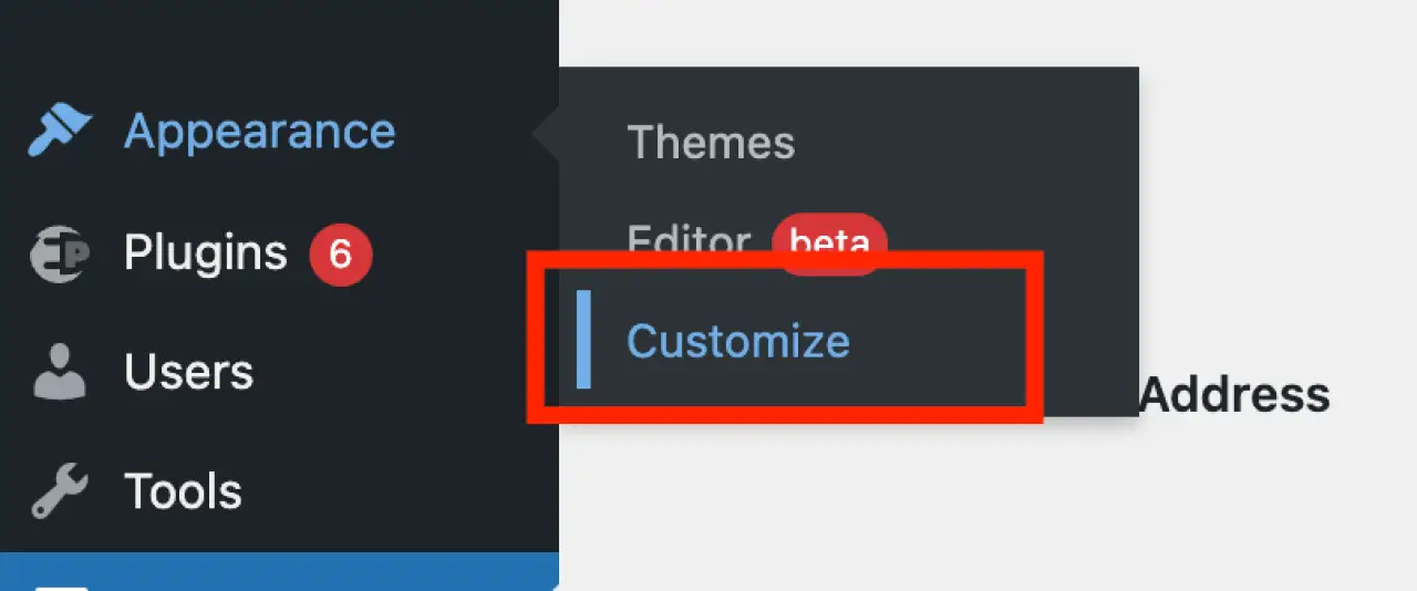 WordPress Customizer menu