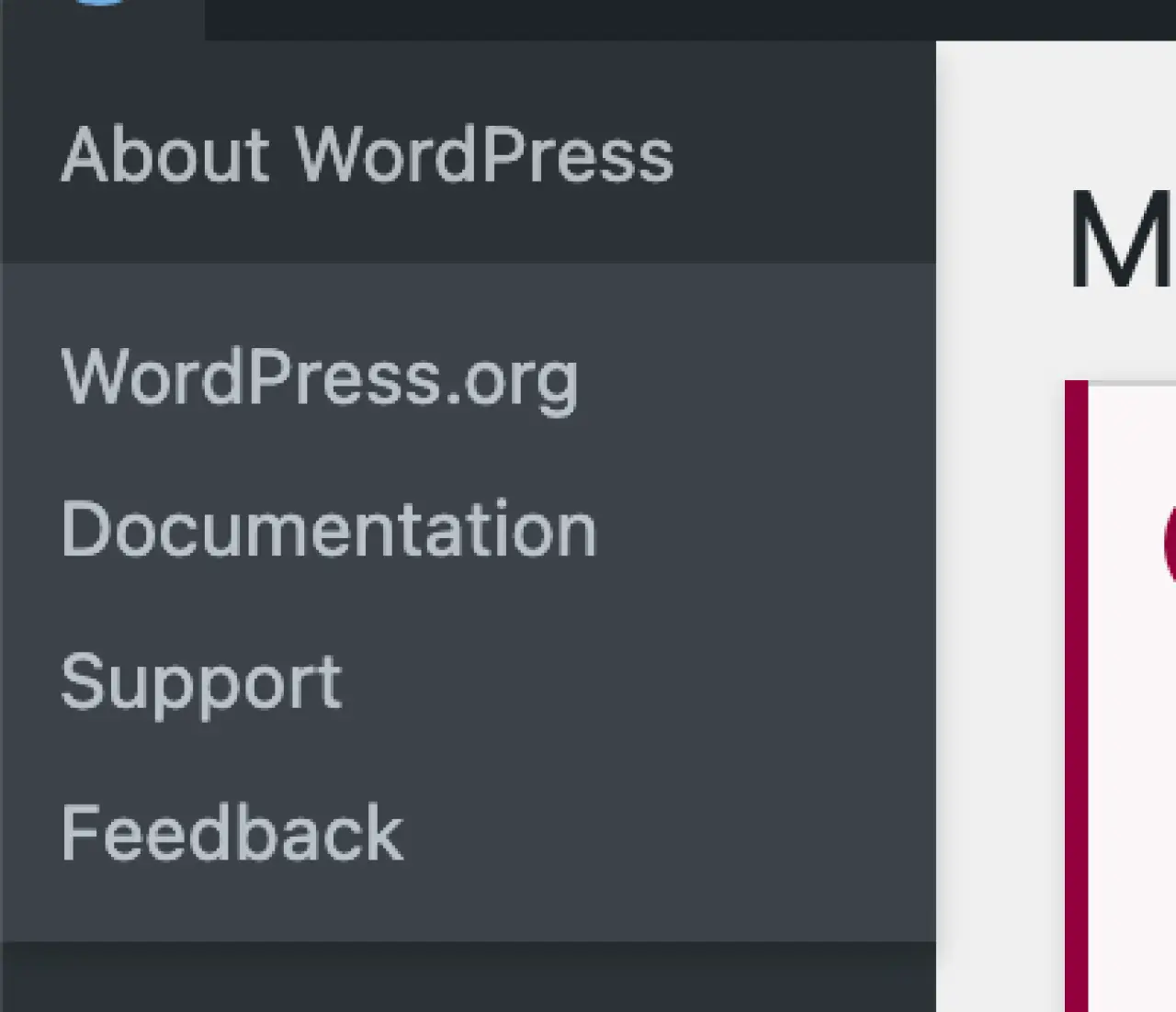 WordPress.org links in the admin bar
