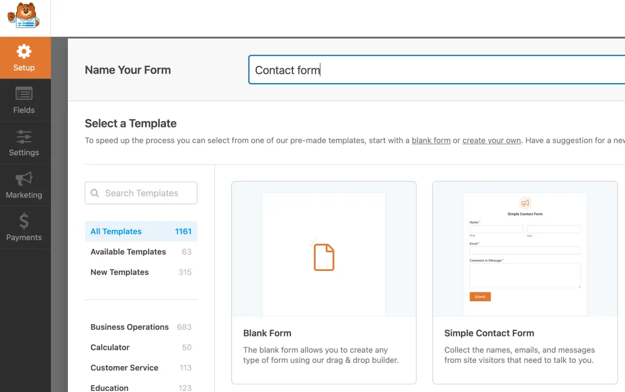 Adding new form in WPForms