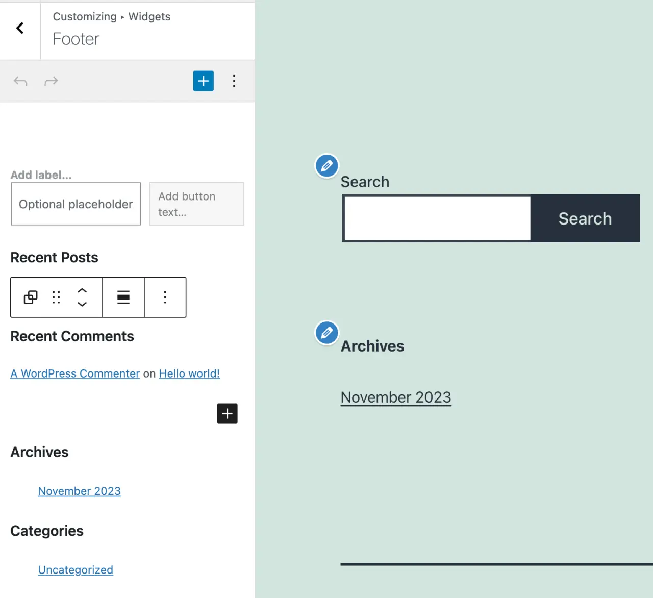 Customizing area for widgets in theme's customizer