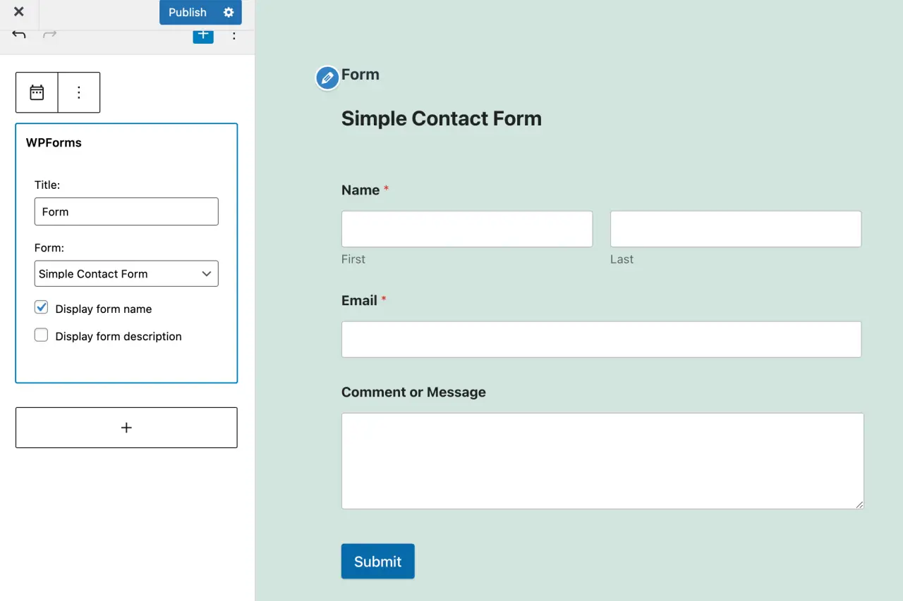 WPForm widget in customizer