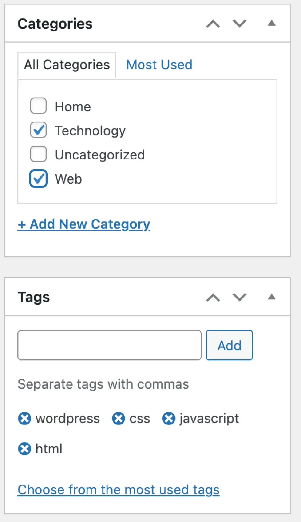 Categories and Tags - Classic Editor