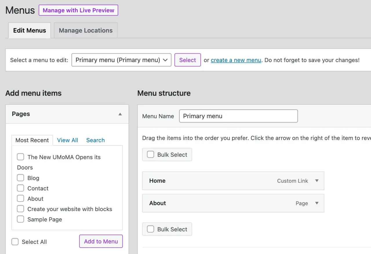 Managing Menus