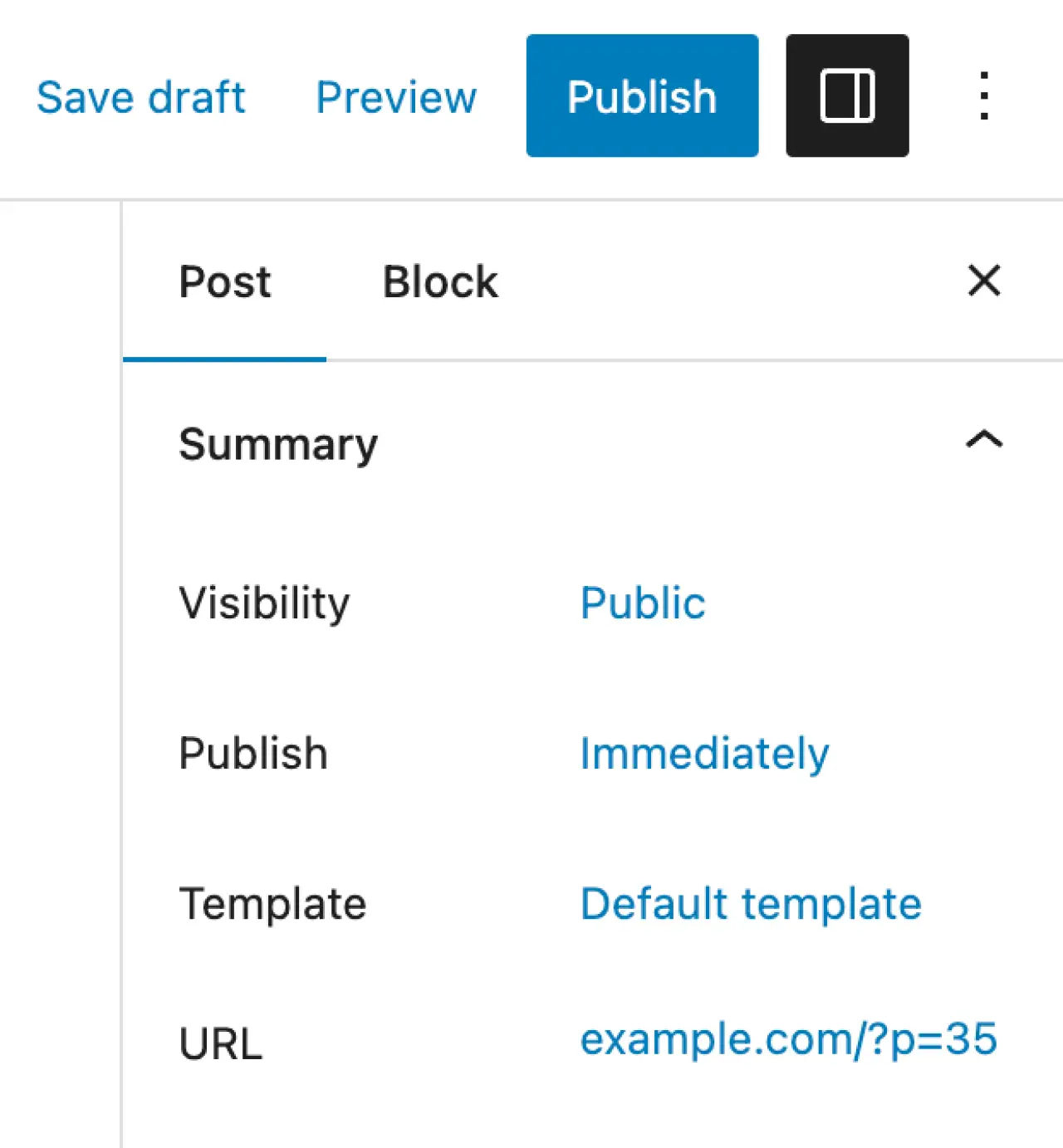 Publish or Save Draft - Block Editor