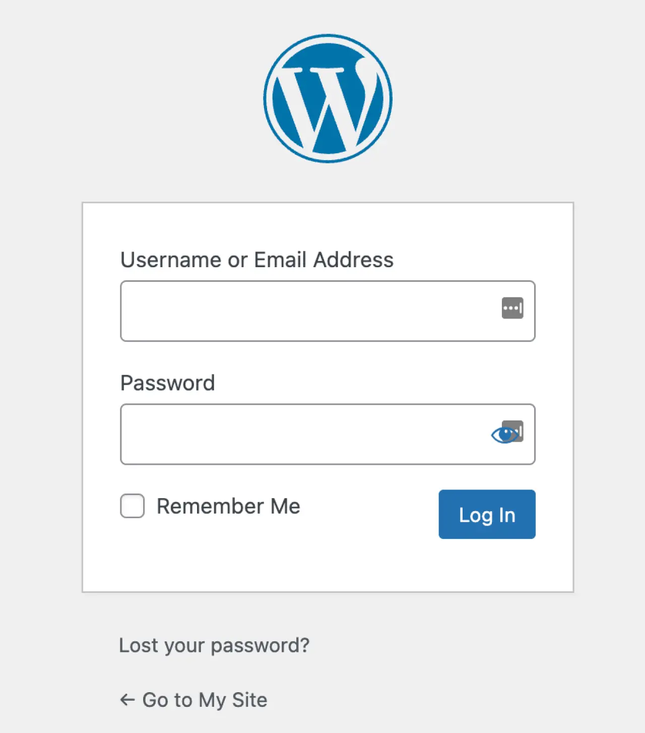 WordPress Dashboard Login Screen