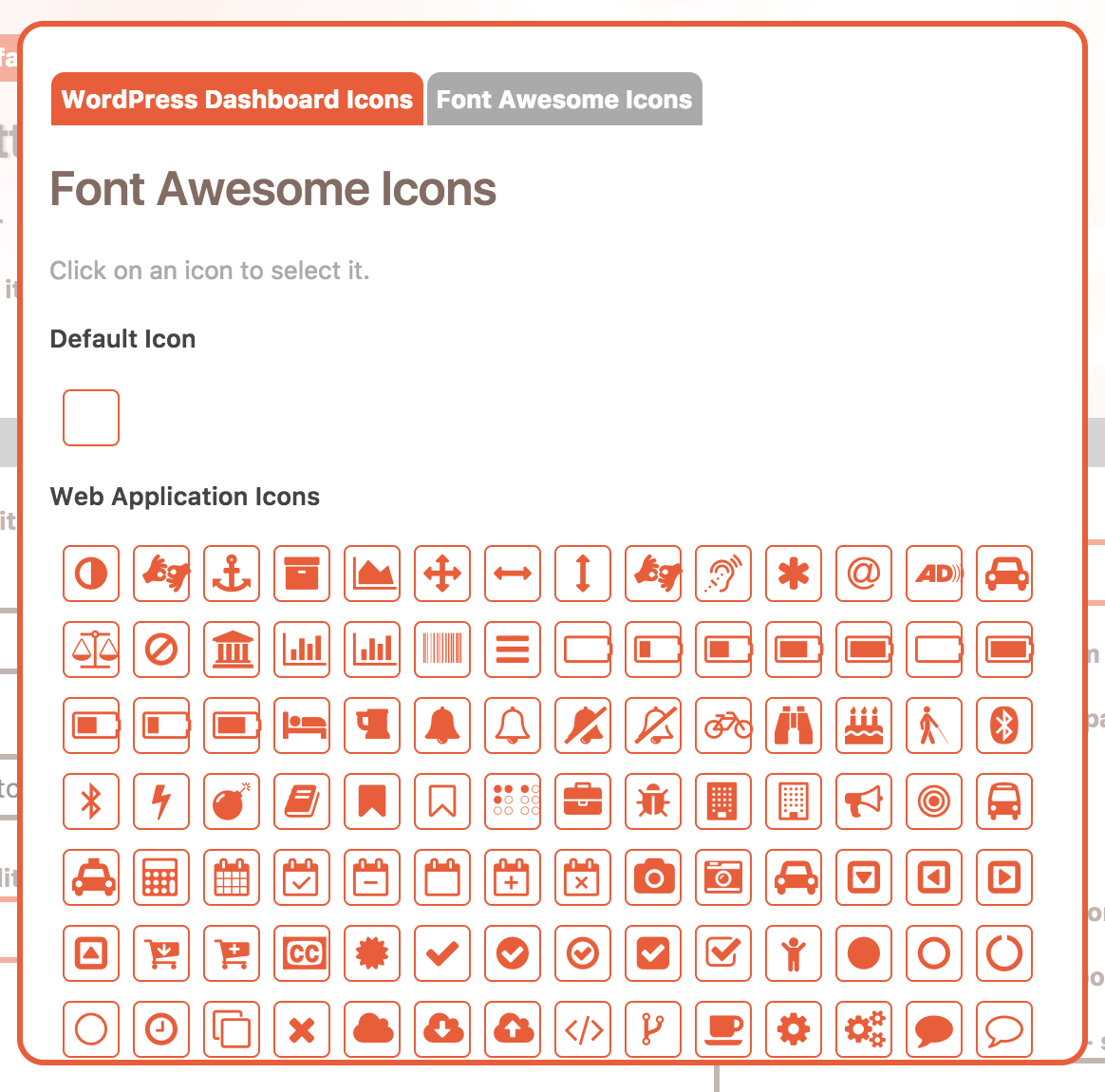 Font Awesome icons in the Cusmin icon picker