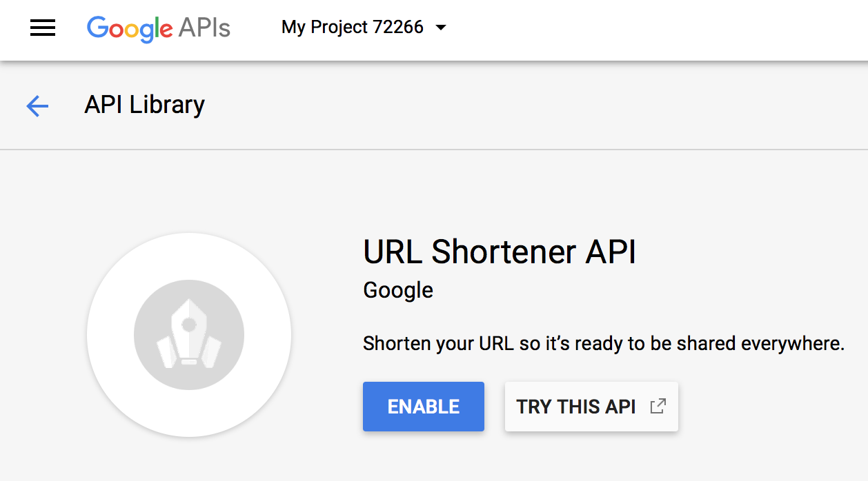 Enable Google URL Shortening API window