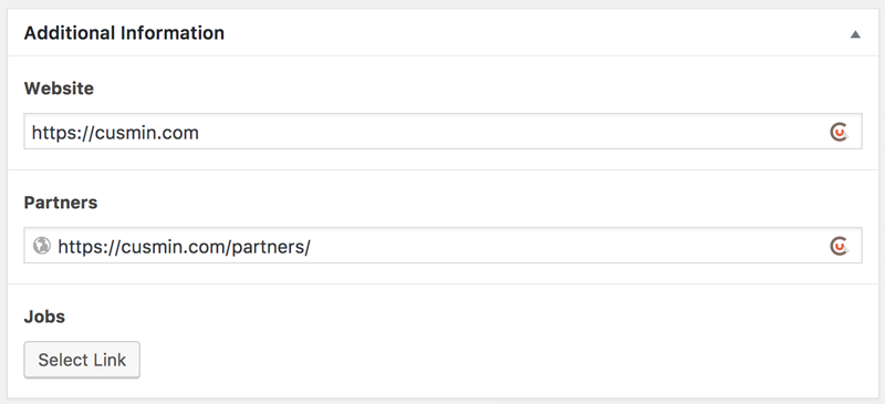 WordPress Custom fields containing Cusmin URL Shortening button