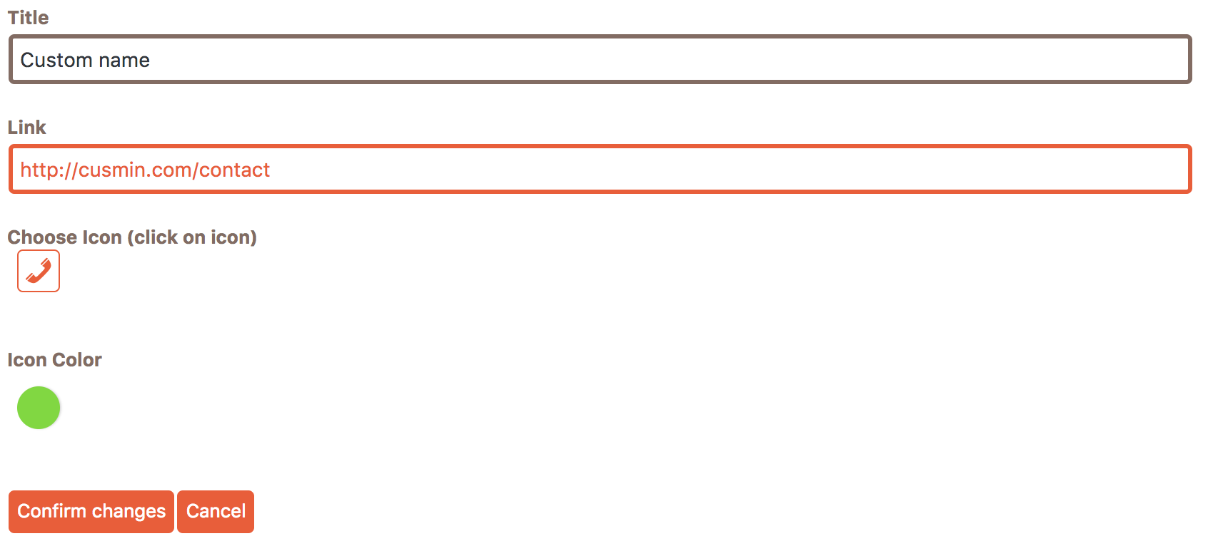 Item editing form of Cusmin admin bar editor