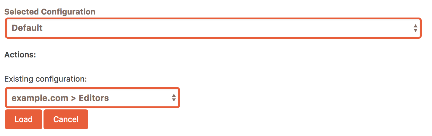 Options for loading existing Cusmin configuration into another configuration