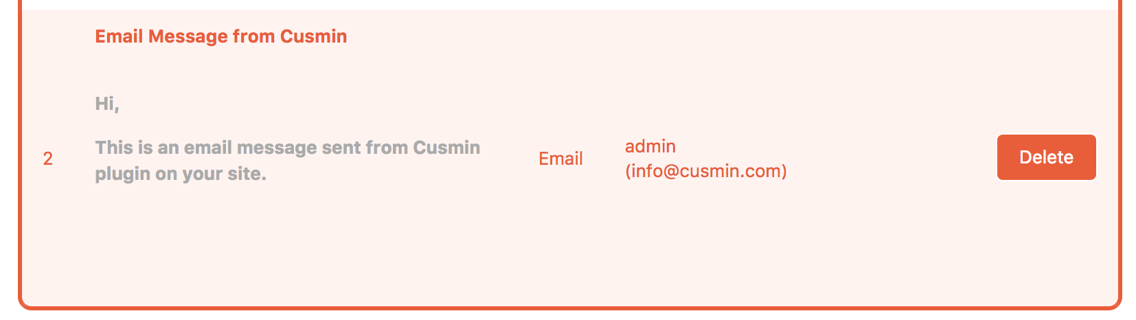 Example of the full email notification set in Cusmin before sending