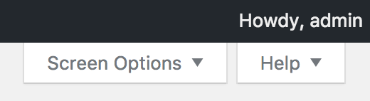 WordPress Screen Options and Help menu dropdown options